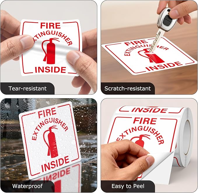 Fire Extinguisher Inside Sticker 200 PCS Self Adhesive 3 Inch Waterproof Vinyl Roll Sticker Fire Cabinet Decal for Truck Business Equipment Warehouse