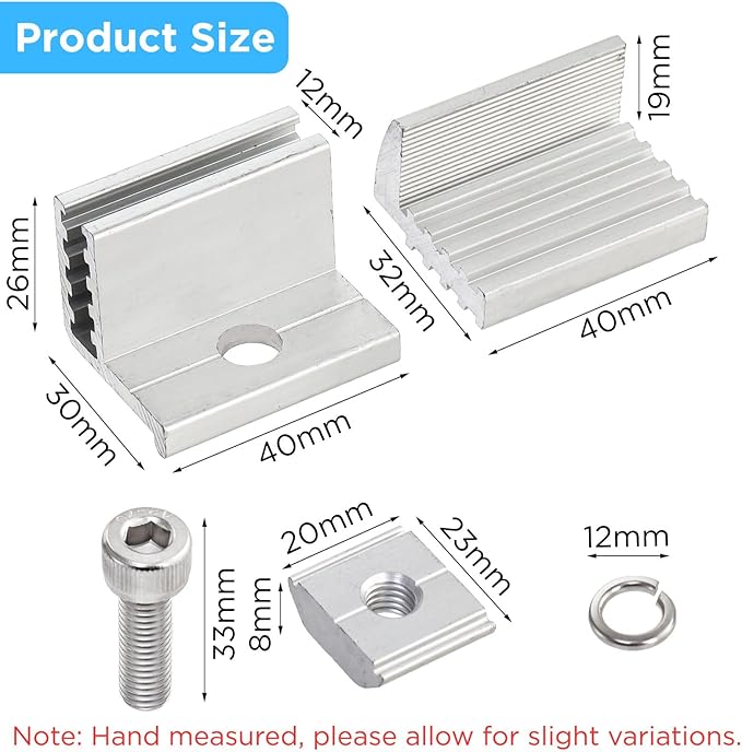 YOUEON 10 Pcs 35-50mm Adjustable Solar Panel End Clamp Mounting Brackets, Anodized Aluminum Alloy Z-Brackets Kit for Framed Solar Modules, Universal Roof, RV, Boat Installation