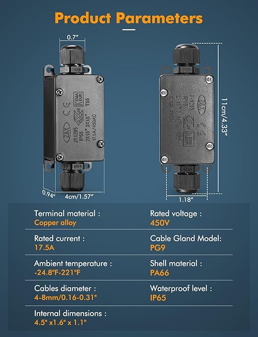 Junction Box - 8 Pack IP65 Waterproof 2 Way PG9 Electrical Junction Box Electrical Boxes Project Enclosure Underground Cable Line Wires Power Cord Connector Protection