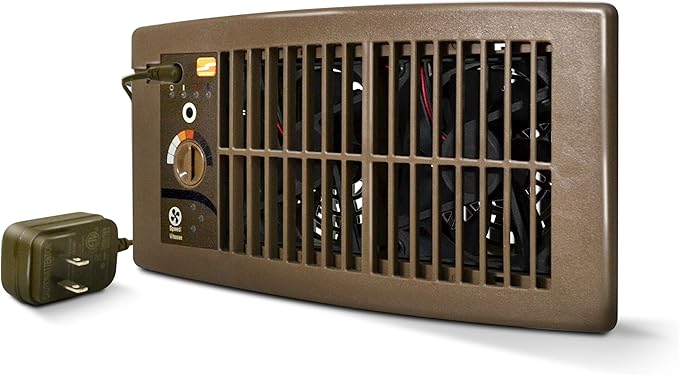Suncourt Flush Fit Floor/Wall Register Booster Fan — Ultra-Quiet, 5-Speed Vent Fan with Smart Technology and 6-Foot Power Cord, HC500-B (Brown)