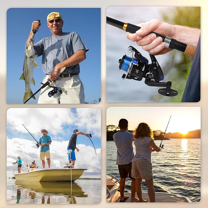 Fishing Rod and Reel Combo, 2PCS Telescopic Fishing Pole with Spinning Reel Lures Set,Fish Lip Gripper and Tackle Bag, Saltwater Freshwater Collapsible Fishing Kit for Beginner Adults