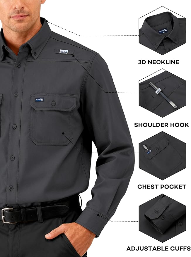 FR Ripstop & Waterproof Welding Shirts for Men 6.5oz Long Sleeve Button Down Fire Retardant 100% Cotton shirts CAT2