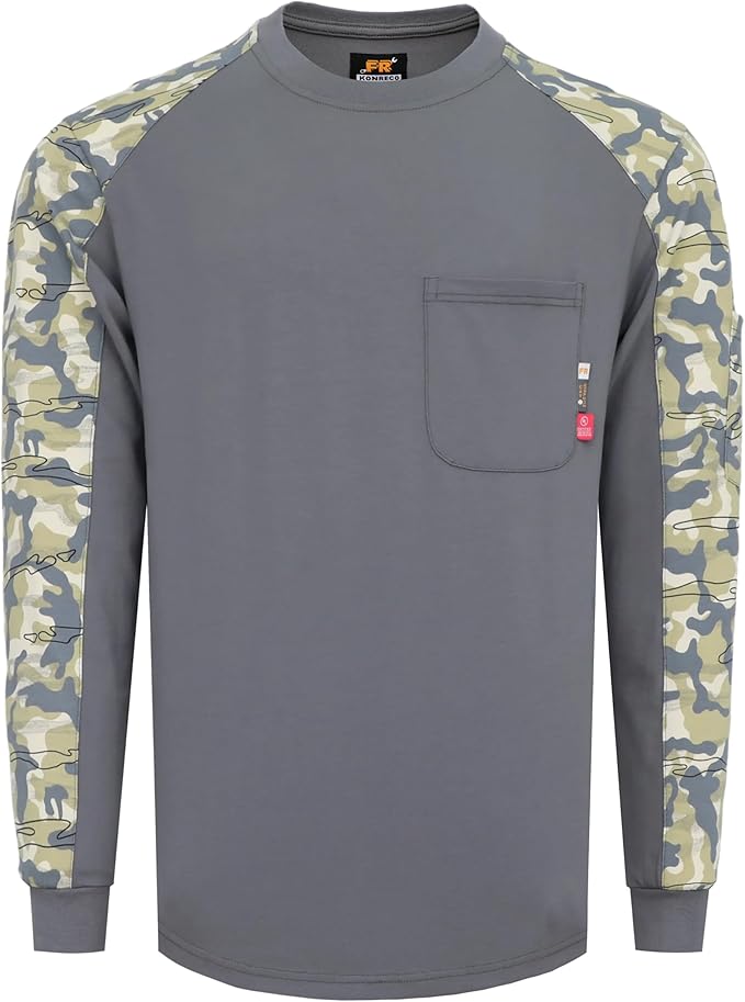 KONRECO FR Shirts for Men Crewneck 6oz Jersey Lightweight Flame Resistant Work T Shirt NFPA2112 CAT2
