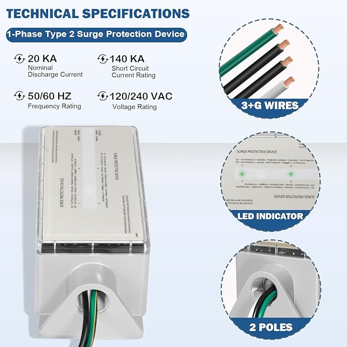 FS140 Whole House Surge Protection Device Rated for 140,000 Amps, Replace for Siemens FS140, Compatible with Any Brand of Load Center and Breakers, 120/240V