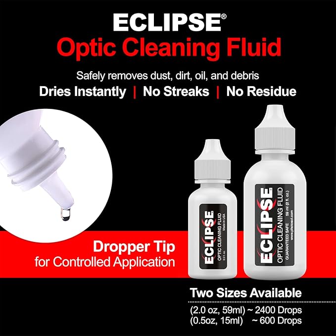 Eclipse Optic Cleaning Solution - Camera Lens and Digital Sensor Cleaner Fluid - Works with All Cameras, Binoculars, and Other Optical Products - Dropper Tip (15ml) - 0.5oz (2-Pack)