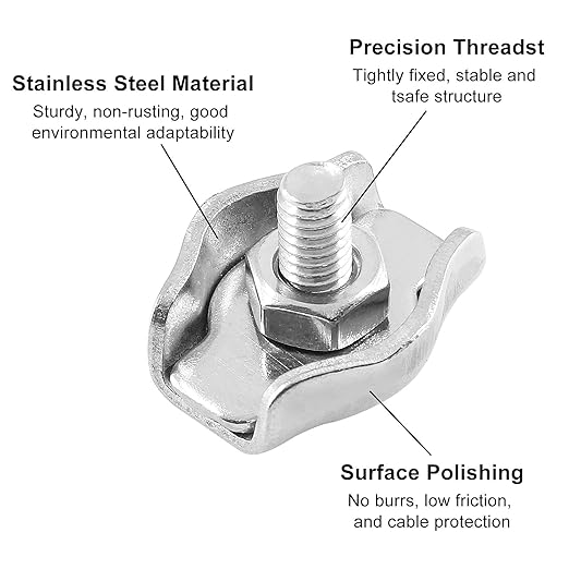 20Pcs M3 Stainless Steel Single Wire Rope Clips, Simplex Bolt Cable Clamp for 1/8 Inch Diameter Wire Cable