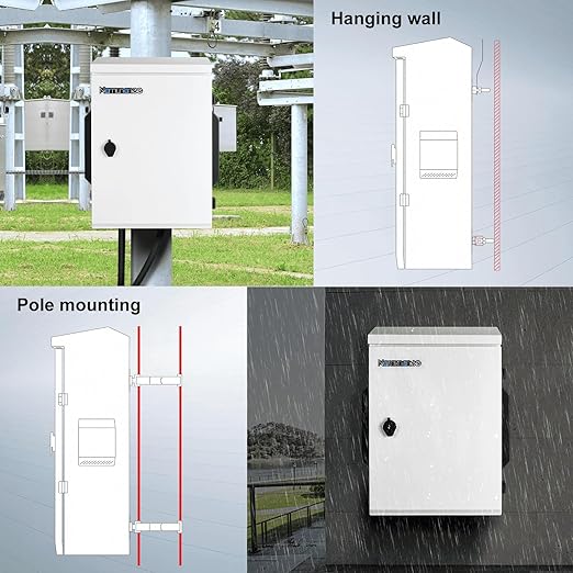 Outdoor Electrical Box, Cold-Rolled Steel Plate, Aluminum Alloy Back Beam, One-Piece Ventilation Design, IP65 Waterproof, Wall/Pole Mounted (19.6" x 15.7" x 7.9)