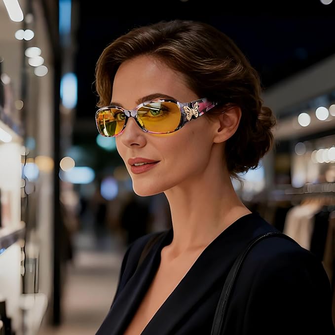 HAOLOTA Night Vision Driving Glasses Women Anti Glare Polarized, Wrap Around Nighttime Safety Glasses UV Protection