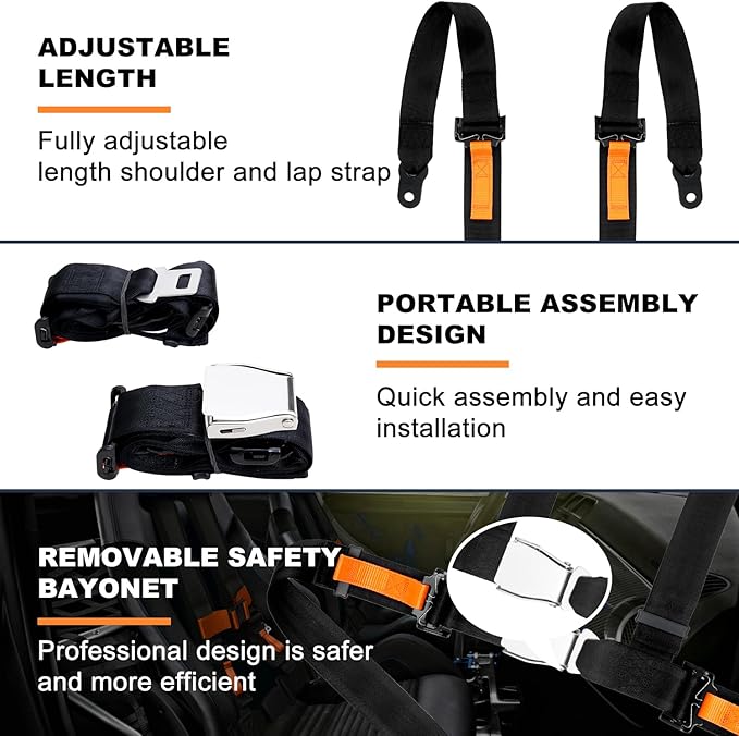Yakitoko Universal 4 point Safety Harness Set 2inch Fits Go Kart,UTV,ATV,Racing Black