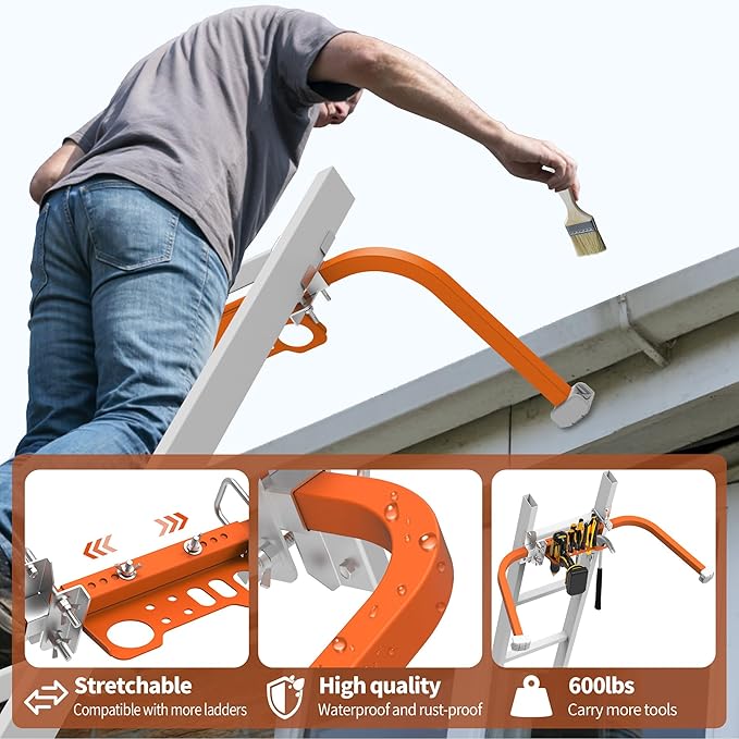 Ladder Stabilizer,Wing Span/Wall Extension Ladder Standoff Arms,Extension Ladder Accessory for Roof Gutter Guard,Heavy Duty Extension Ladder Stabilizer for Roof Ladders Gutter (Orange)