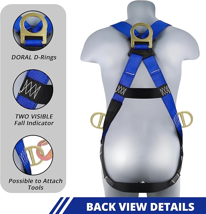 TRSMIMA Safety Harness Fall Protection - Men Construction Full Body Harness Kit for Work with Shock Absorbing Lanyard Tongue Buckle ANSI
