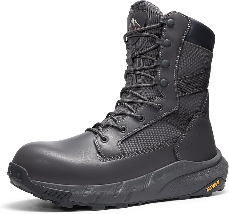 NORTIV 8 Men's 8" Composite Toe Work Boots, Lightweight Side Zipper ASTM F2412-24 & ASTM F2913-24 Safety Military Boots for All-Day Comfort, Peakforce-Nano
