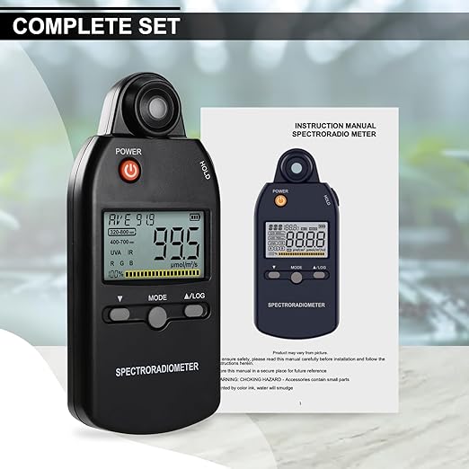 PAR Meter 320-800 nm PPFD Meter Measures PPFD, UVA, and IR Light Intensity, PAR Meter for LED Grow Lights, Quantum PAR Meter Features Data Storage, Hold/MAX/MIN/AVG, Wavelength Switching Modes