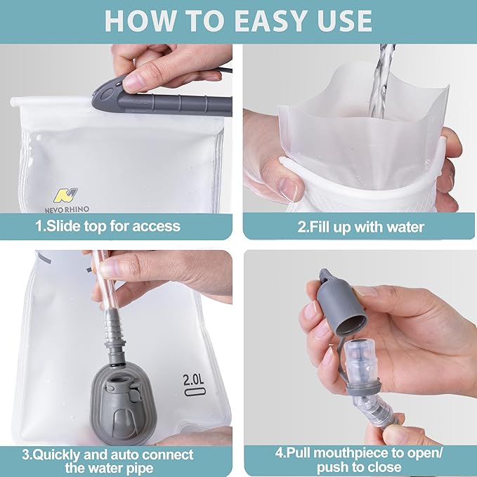 N NEVO RHINO Hydration Bladder 2L-3L,Water Reservoir for Hiking Backpack Leak Proof Water Storage Bladder,BPA-Free Water Pouch Hydration Pack for Camping Cycling Running