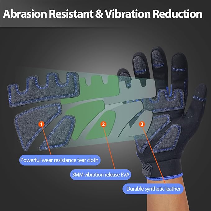 DLY Heavy Duty Work Gloves, Impact Protection Mechanic Gloves, Synthetic Leather Work Gloves, Touchscreen Capable