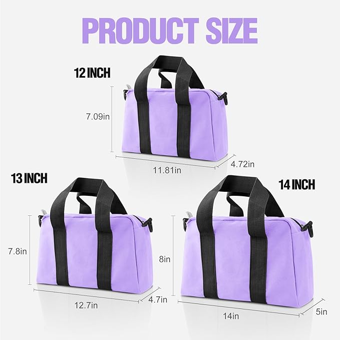 Small Tool Bag, Canvas Tool Storage Bag, Large Capacity Multipurpose Zipper Soft Tote Organizer Pouch for Electrician, Plumbing, Gardening,Tools Bags for Men (Purple, 12 Inch)