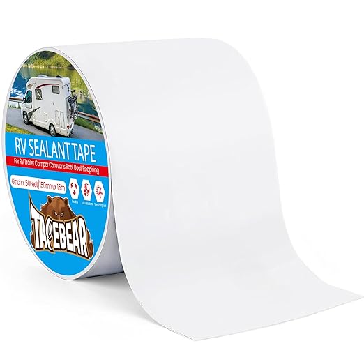 TAPEBEAR RV Sealant Tape 6"×50', White RV Roof Tape Waterproof Seal Tape UV & Weatherproof Repair Sealant Roofing Tape Stop Leak for Camper, Trailer, Boat, Truck