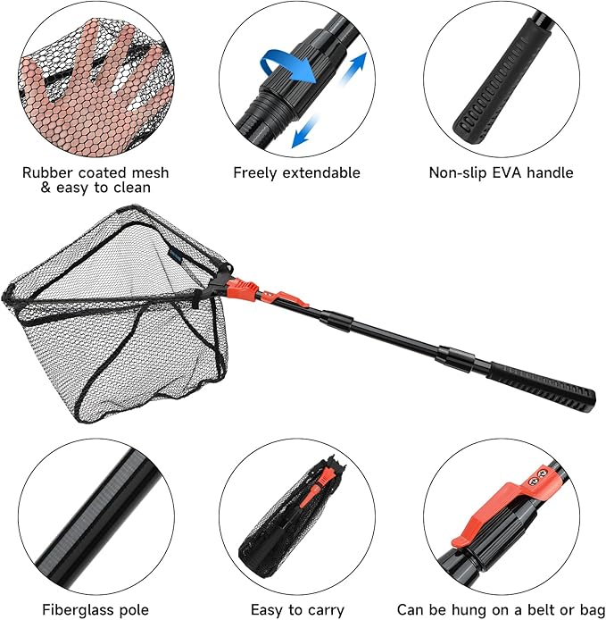 SAN LIKE Fishing Net Fish Landing Net Collapsible Fish Net with Anti-Slip Telescoping Rubber Pole Handle for Kids Adults in Saltwater Freshwater Multi-Size Extending to 37/42/43/51/69/71/89/98inch