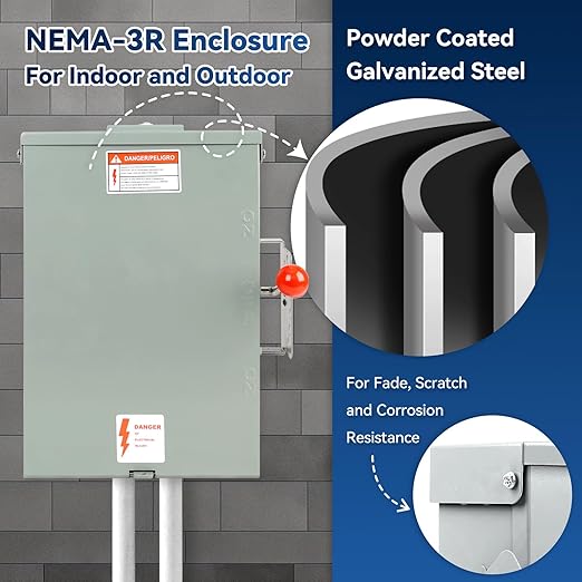 200 Amp Generator Transfer Switch Manual, 48000W General Duty Double Throw Switch, 120/240V, Stronger&Stability, Meeting NEMA 3R Standards for Outdoor and Indoor, Enlarged Enclosure for Easy Wiring