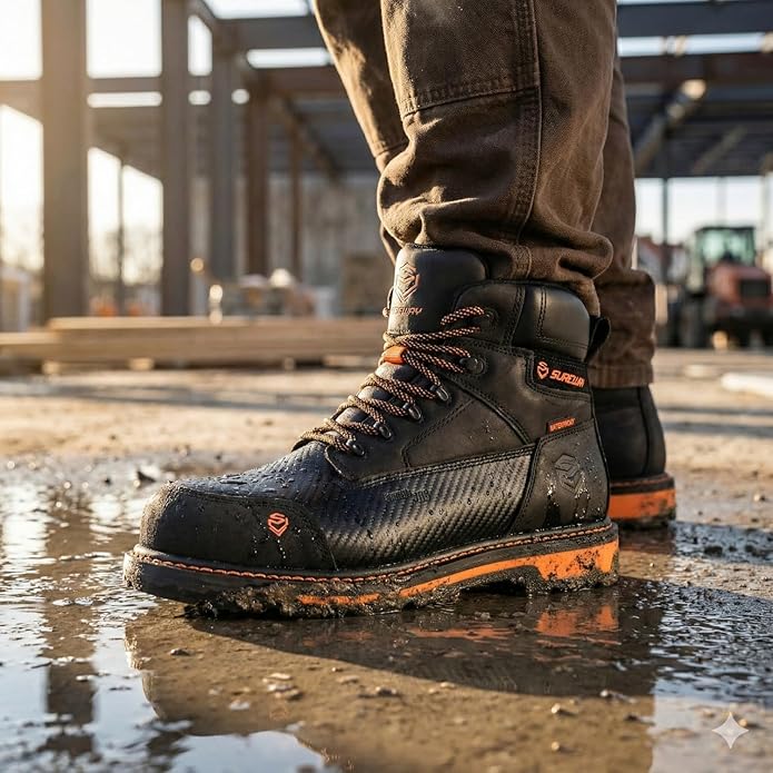 SUREWAY Men's 6" Waterproof Soft/Composite Toe Work Boots - Crazy Horse Leather Safety Shoes,GoodyearWelt Slip Resistant EH Rated Heavy Duty Construction Boots for Industrial, Roofing, Landscaping