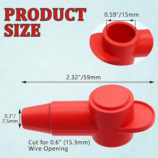 10PCS Silicone Terminal Covers for 10-2AWG Wire, 5PCS Red and 5PCS Black Suitable for Alternator Battery Stud and Power Junction Blocks Q-076