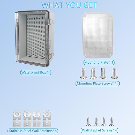 Waterproof Junction Box, ABS Plastic Electrical Box with Stainless Steel Latch, Hinged Cover Electric Project Enclosure Box with Mounting Plate, Wall Brackets & Cable Gland 11.8"x7.8"x7.1"
