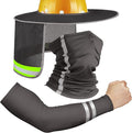 SATINIOR 3 Pcs Sun Hard Hat Neck Protection High Visibility Full Brim Mesh Sun Protection Bandana Headband Arm Sleeves with Reflective Strap for Construction Helmet Hard Hat(Dark Gray)