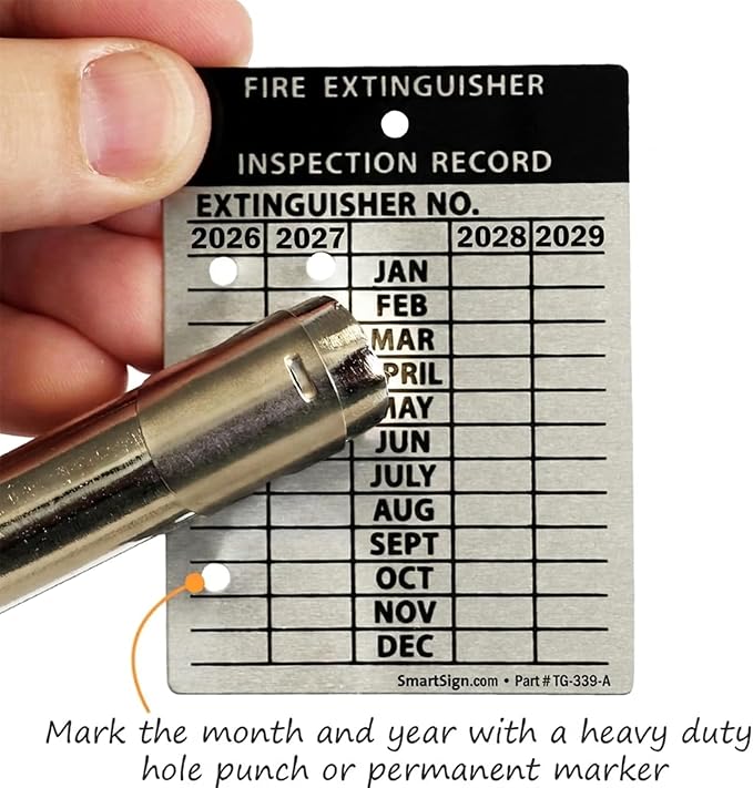 SmartSign Fire Extinguisher Tags, Record 4-Year Maintenance & Inspection Tag, 3 x 2.25 Inches Heavy Duty Aluminum, Pack of 10