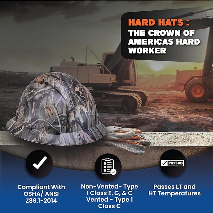 Acerpal Full Brim Vented Camo Design Matte Finish OSHA Construction Hard Hat with 6-Point Suspension