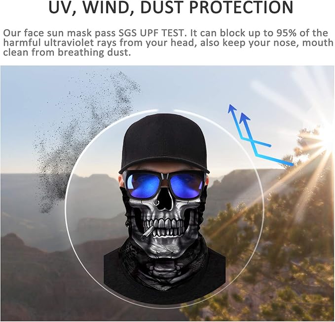 JOEYOUNG Skull Face Mask UV Sun Dust Neck Gaiter Bandana Headwear Motorcycle