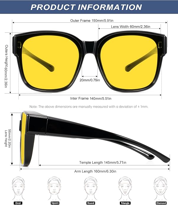 KALIYADI Night-Vision-Glasses Fit-Over-Glasses Wrap-Around Glasses: Anti Glare Night Driving Glasses for men women HD Lens