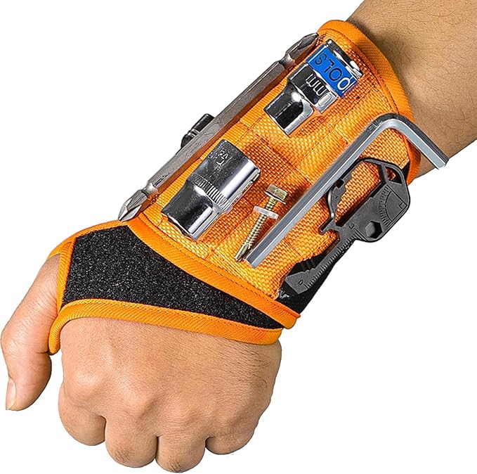 Magnetic Wristband for Holding Tools Adjustable Magnetic Wristband with 16 Strong Magnets for Screws and Nails, Drill Bits, Bolts Ideal Father's Day Gift Wrist Magnetic Tool Holder