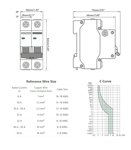 AC Miniature Circuit Breaker, 40 Amp 120V/240V 2 Pole DIN Rail Mount Circuit Breaker, Thermal Magnetic Trip, Solar AC Disconnect Switch MCB C40