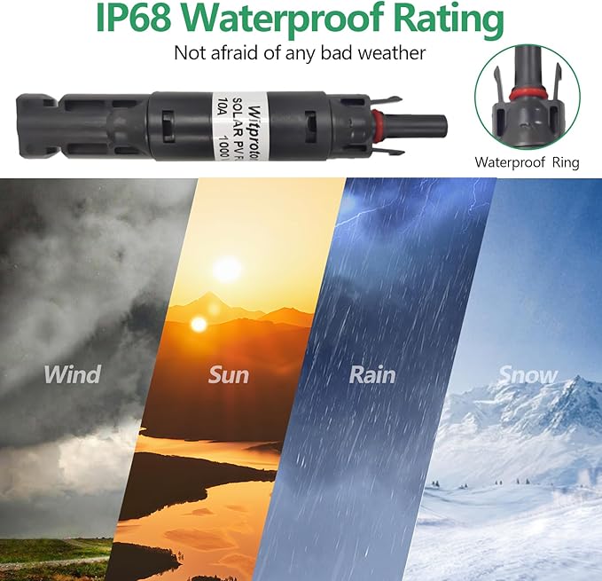 10A Solar in-line Fuse Holder, IP68 1000V for Solar Panel and Inverter in Photovoltaic System, Male and Female Connector with 1 Fuse