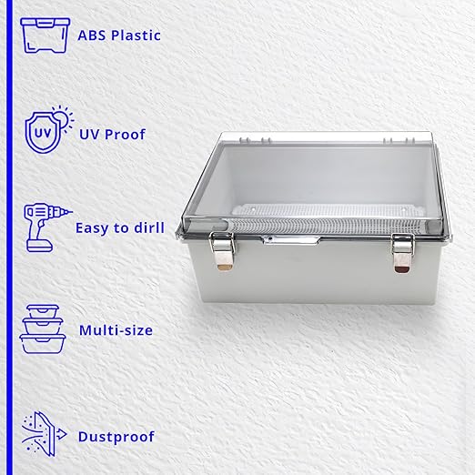 MAKERELE Outdoor Junction Box ABS Plastic Waterproof Universal Electrical Project Box Grey Enclosure with Transparent Cover 13.8×9.8×5.9inch（350×250×150mm）