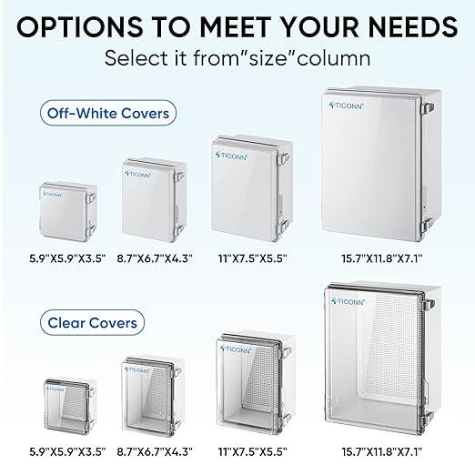 TICONN Outdoor Electrical Box Waterproof, Junction Box IP67 ABS Plastic Enclosure with Hinged Cover with Mounting Plate, Wall Brackets, Cable Glands (Clear, 11"x7.5"x5.5")