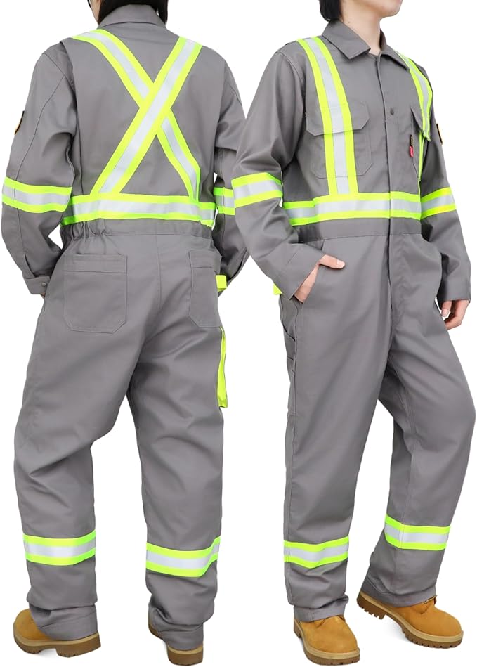 BOCOMAL FR Coveralls Men High Visibility 7.5oz Cotton Twill Flame Resistant Fire Retardant Work Coverall NFPA2112 HRC2