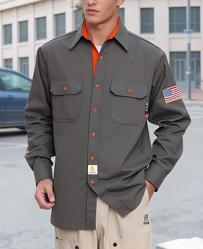 BOCOMAL FR Shirts for Men Flame Resistant Light Weight NFPA2112 Fire Retardant Welding Shirt Water & Oil Repellent Finish