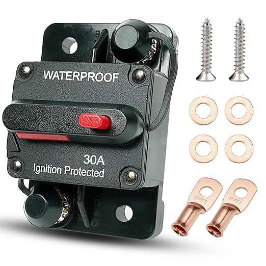 30 Amp Circuit Breaker for Boat Trolling Motor Marine ATV Trailer Vehicles Stereo Audio Electronic Battery Solar System Inline Fuse with Manual Reset Switch Waterproof DC 12V-48V (30A)