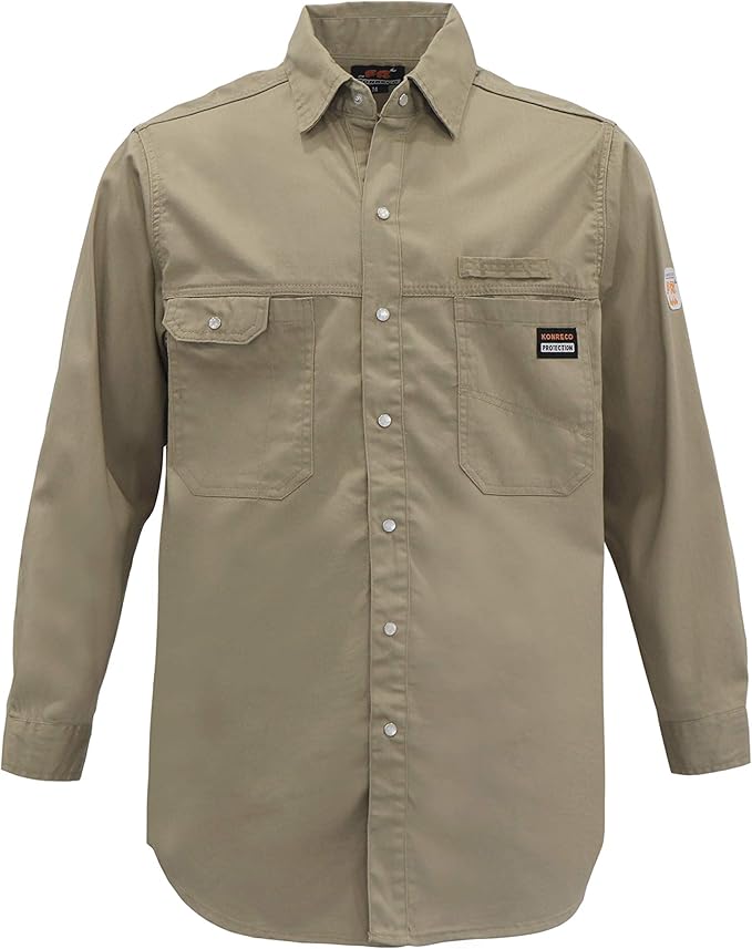 KONRECO FR Shirts for Men Fire Resistant Button Down Work Shirt 100% Cotton 6.5oz Lightweight Welding Shirts