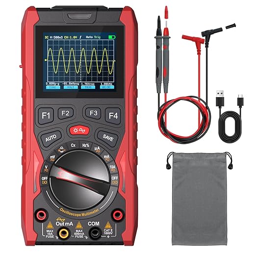 3-in-1 Handheld Oscilloscope Multimeter with Signal Generator, 12MHz Bandwidth 50MS/s Portable Digital Oscilloscope Multimeter, True RMS Auto-Ranging, 1500mAh Battery for Electronics Repair