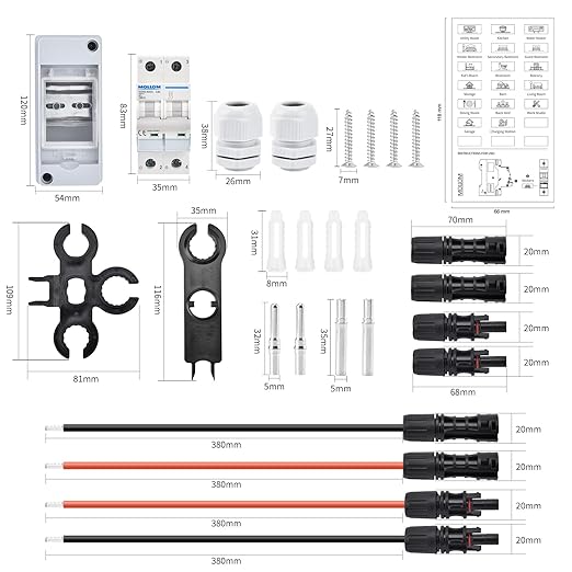 Mollom Solar Panel Disconnect Switch 400V 60Amp IP65 Breaker Box with 2P DC Miniature Circuit Breaker for PV Home Outdoor Battery