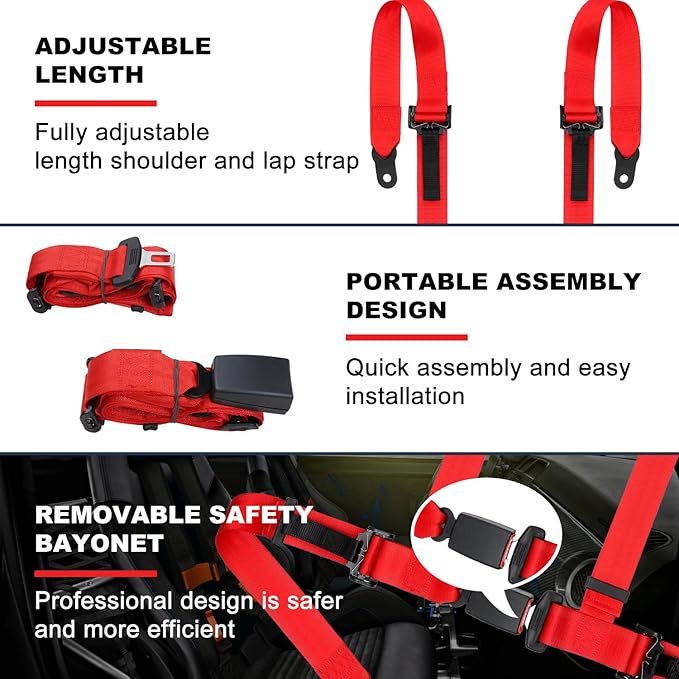 Yakitoko Universal 4 point Safety Harness Set 2 inch Fits Go Kart,UTV,ATV,Racing Red