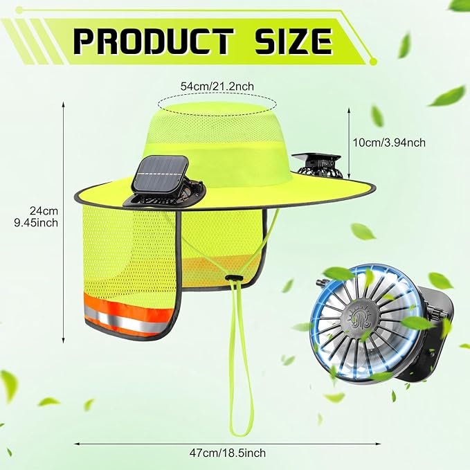 2 Pcs Sun Hat with Fan Solar&USB Powered for Men Women UPF 50+ UV Protection Wide Brim Safety Sun Hat for Out Work