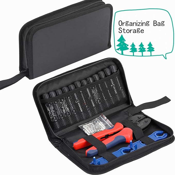 Solar Crimper Tool Kit 51 PCS Solar Tools - a Crimper, 12 Pairs Solar Connectors and 2 Spanners for Solar Panel PV Cable Assembly and Installation