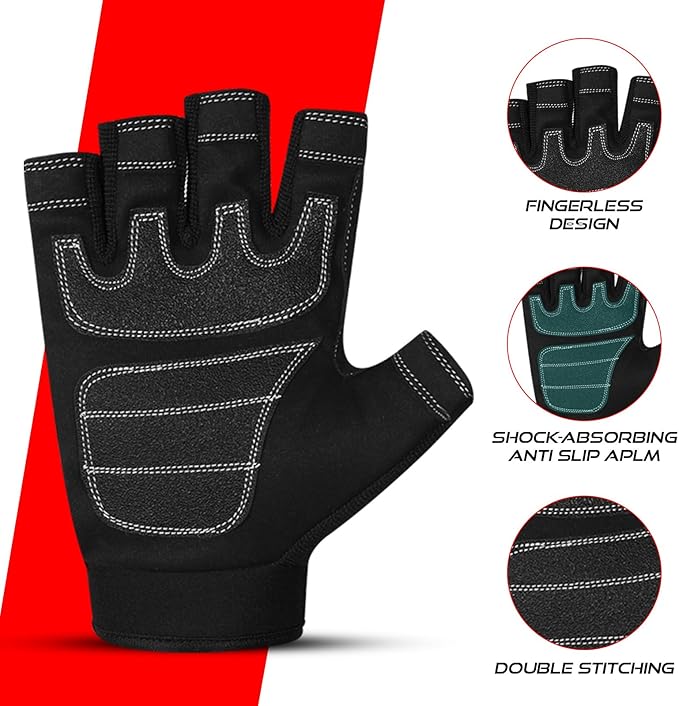 Tough Fingerless Performance Gloves Protection Work Gloves, Padded Palm, Half-Finger Non-Slip Working Men Women