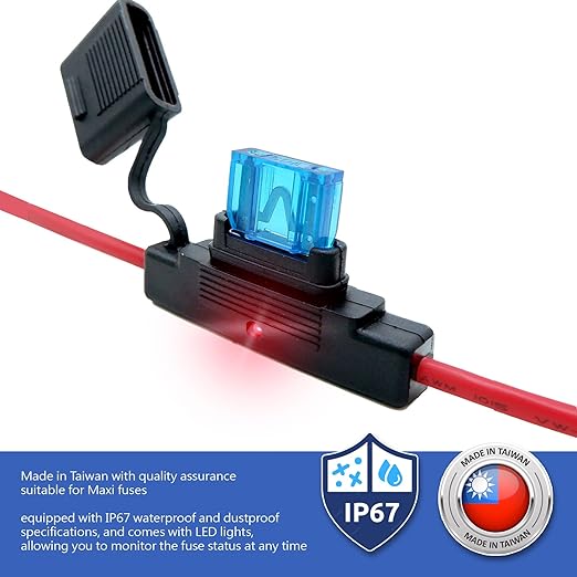 Waterproof in-line Maxi LED Fuse Holder, 8 AWG for Automotive, (2 Pack) Marine Blade Fuse Holder with Waterproof, Golf Cart Lighting, Electrical Circuits