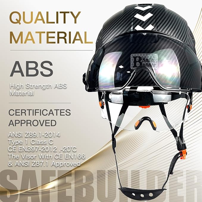 Construction Safety Helmet with Build-in Visor ABS Hard Hat with Visor Adjustable Ventilation Hardhats Work Head Protection ANSI/ISEA Z89.1