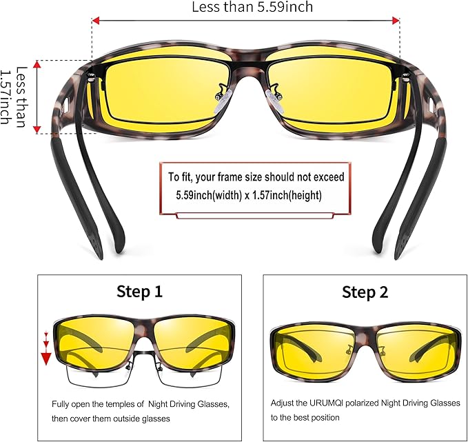 URUMQI Night Vision Driving Glasses Fit Over Eyeglasses for Men Women, Anti Glare Polarized Nighttime Glasses Yellow Lens