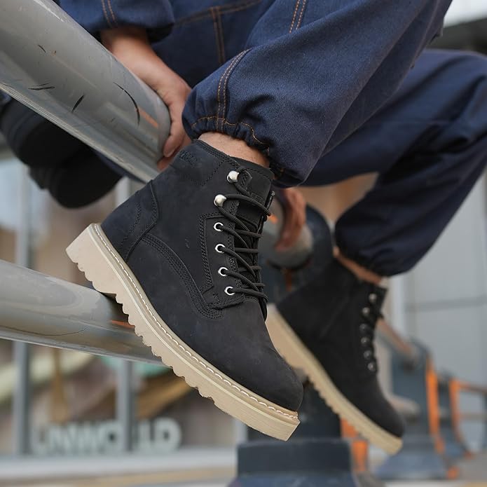 Side Zipper Soft Toe Work Boots for Men 6" with Welt Construction, Lightweight Utility Nubuck Leather Shoes, Featuring Speed Hooks, Slip & Water Resistant Mens Ankle Workboots
